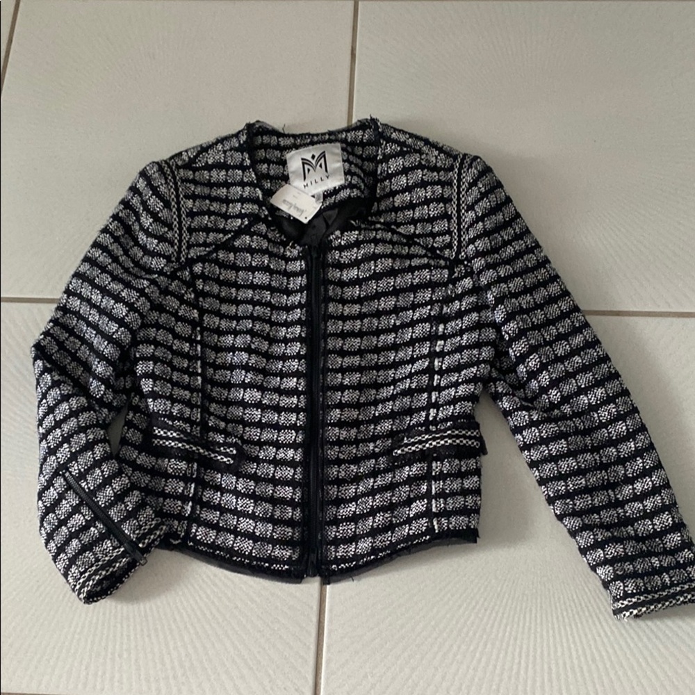 NWT MILLY Black and White Tweed Jacket size 12 Neimans
